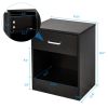 2 Piece Black Night Stand with Top Drawer and Open Bottom Shelf
