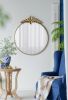 36" x 41" Large Round Wall Mirror with Gold Metal Frame and Intricate Leaf Like Adornment Design Top