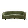 92” Modern Design Curved Shaped Sofa Couch with Green Pleated Upholstered Fabric and Spacious Seating