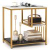 3-Tier Multi-Function Faux Marble End Table with Open Storage Shelves and Protective Guard Rail for Bottom Shelves
