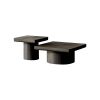 Modern Wood Nesting Coffee Table Set, 2-Piece with Cylindrical & Fluted Pedestal