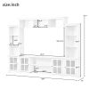 Minimalism Entertainment Wall Unit with Bridge, Including 8 Enclosed & 11 Open Shelves with 4 Tempered Glass Doors