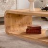 Modern Open-Frame Elegant Curved Light Wood Coffee Table with Open Bottom Storage Shelf