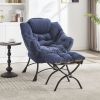 Navy Blue Lazy Chair with Matching Ottoman, Armrests, Side Pocket and Soft Flannelette Fabric