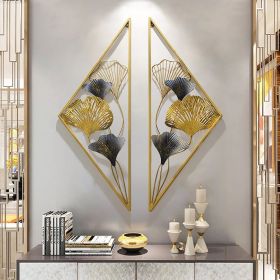 35.4" 2 Piece Triangular Wall Decor with Hollow-Out Ginkgo Leaves Design and Gold Metal Frames