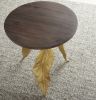 Verna Accent End Table with Gold Metal Leaf Shaped Legs and Walnut Stained Mango Tabletop