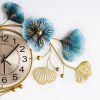 32.7" Creative Luxury Hanging Wall Clock with Artistic 3D Metal Ginkgo Leaves Design and Silent Hand Movement