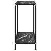 Black Console Table with Textured Marble Top and Open Bottom Shelf