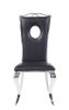 Set of 2, Black and Silver Dining Chairs with Cabriole Design Legs, Synthetic Leather Fabric, Silver Stainless Steel Frame and Cut-Out Back