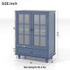 Minimalist Wooden Blue Buffet Sideboard Cabinet with Double Tempered Glass Doors, Adjustable Middle Shelf and Bottom Drawer