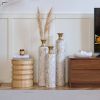 Set of 3, Handcrafted Cylindrical Metal Decorative Floor Vases with Polished & Hammered Gold Finish, and Embossed Body Pattern