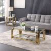 Gold Stainless Steel Rectangular Double Layer Coffee Table with Top and Bottom Tempered Glass