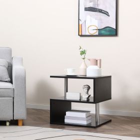 S-Shaped Black Side Table with 3 Tiers and Steel Support Poles