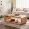 Modern Open-Frame Elegant Curved Light Wood Coffee Table with Open Bottom Storage Shelf