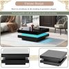 High Gloss Minimalist Design Black Square Coffee Table with 2 Tiers and Built-In LED Lights
