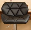 Set of 2, Glascow Black Diamond Tufted Bar Stools with Hydraulic Adjustable Height and 360-Degree Swivel