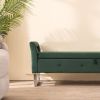 67.91” Green Velvet Storage Ottoman Bench with Armrests and Hidden Storage Compartment