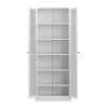 72” White Metal Cabinet with 5 Adjustable Shelves and 2 Inlaid Clear Tempered Glass Doors