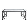 3 Piece Table Set, 1 Coffee Table & 2 End Tables with White Marble Print Tempered Glass Tops and Black Metal Finish Base