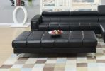 Black Bonded Leather Extra Large Ottoman with Cube Pattern Design and Silver Metal Legs