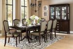 Set of 2 Dark Cherry Finish Dining Chairs, Upholstered Seat and Back with Nailhead Trim