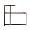 Walnut Brown 2 Tier Small Coffee Table, Round Top, Oval Bottom Wood Storage Shelf and X Shaped Metal Legs