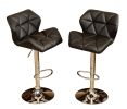 Set of 2, Glascow Black Diamond Tufted Bar Stools with Hydraulic Adjustable Height and 360-Degree Swivel