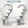 Set of 2, 5 Tier Black Metal Plant Stand with 4 Hanging Hooks for Multiple Plants  and Heart Shaped Design When Combined