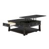 Charcoal Lift Top Coffee Table with Hidden Storage, Dovetail Drawer and Open Shelves