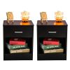 2 Piece Black Night Stand with Top Drawer and Open Bottom Shelf
