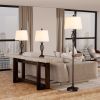 3-Piece Lamp Set, 1 Floor Lamp & 2 Table Lamps with Candle Stick Metal Pole Design, On/Off Foot Switch and 3 White Lamp Shades