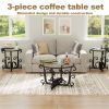 3-Piece Coffee Table Set with Tempered Glass and Black Metal Frame