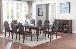 Classic Brown Dining Table with Handcrafted Antique Carving Designs and 2 Leaves