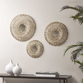 Set of 3, Round Natural Fiber Wall Decor Mirrors
