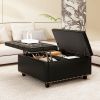 Multi-Functional Black Square Storage Stool, Ottoman, Workstation, or Coffee Table with Two Storage Doors in Faux Leather and Nailhead Trim
