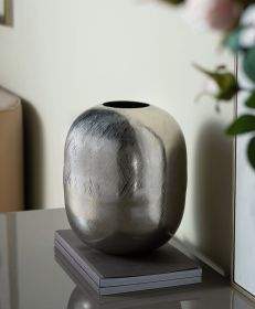 10.5” x 10.5” x 13" Aluminum Vase with Polished Silver Streak Metallic Finish and Oval Silhouette
