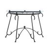 Rustic Black Antique Style Console Table with Curved Metal Frame/Legs and Tempered Glass Surface