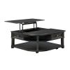 Charcoal Lift Top Coffee Table with Hidden Storage, Dovetail Drawer and Open Shelves
