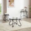 Rustic Black Antique Style Console Table with Curved Metal Frame/Legs and Tempered Glass Surface