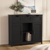 Black Multifunctional Storage Cabinet with 3 Drawers, 3 Adjustable Shelves, 2 Bottom Doors and 6 Bottom Compartments