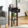 2 Tier Black Slim Side Nightstand Table with Top Drawer and Open Bottom Shelf