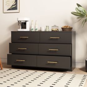 Large Black Dresser with 6 Drawers and Gold Handles