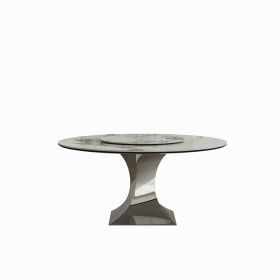 59" Round Sintered Stone Dining Table Set with Stainless Steel Black Titanium Hourglass Base â€“ Modern Luxury Marble-Look Kitchen Table for 4-6