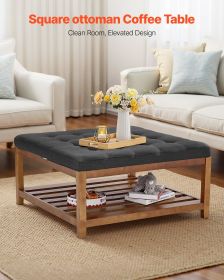 VEVOR 34.5” Large Square Ottoman Coffee Table with Storage Shelf and Button-Tufted Top