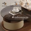 31.5” Round Nesting Coffee Table Set with Marble Tabletop, Smoked Glass Shelf, Storage, Expandable Design and Rotating Wheels