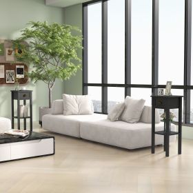 2-Tier Side End Tables, Set of 2 with Top Drawer and Open Bottom Shelf