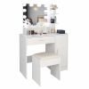White Vanity Set with Adjustable Lighted Mirror, 3 Storage Shelves, 1 Drawer, 1 Cabinet, Cushioned Stool Seat and Metal Frame