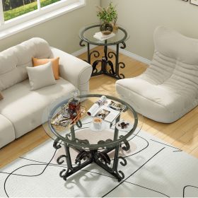 3-Piece Coffee Table Set with Tempered Glass and Black Metal Frame