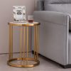 Sintered Stone Round End Table with Gold Stainless Steel Frame and Marble Color Top