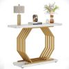 Console Table with Gold Octagon Metal Base and Faux Marble White & Gray Veined Tabletop